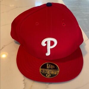 New Era Red and White Baseball Hat with Phillies Logo